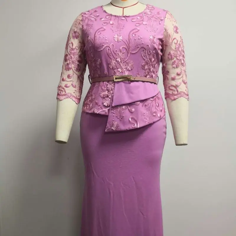 

African women's spring and autumn slim patchwork lace dress elegant dress long dress African clothing XL-5XL