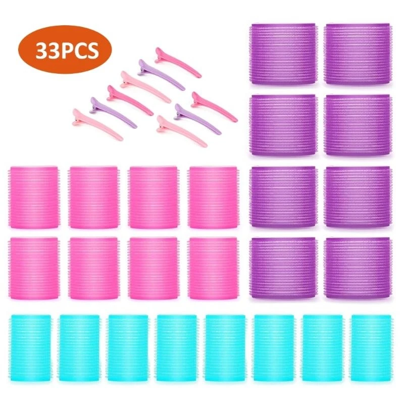 Y4NB 헤어 롤러 세트 무열 헤어 컬러, 헤어 클립이 있는 셀프 그립 헤어 롤러