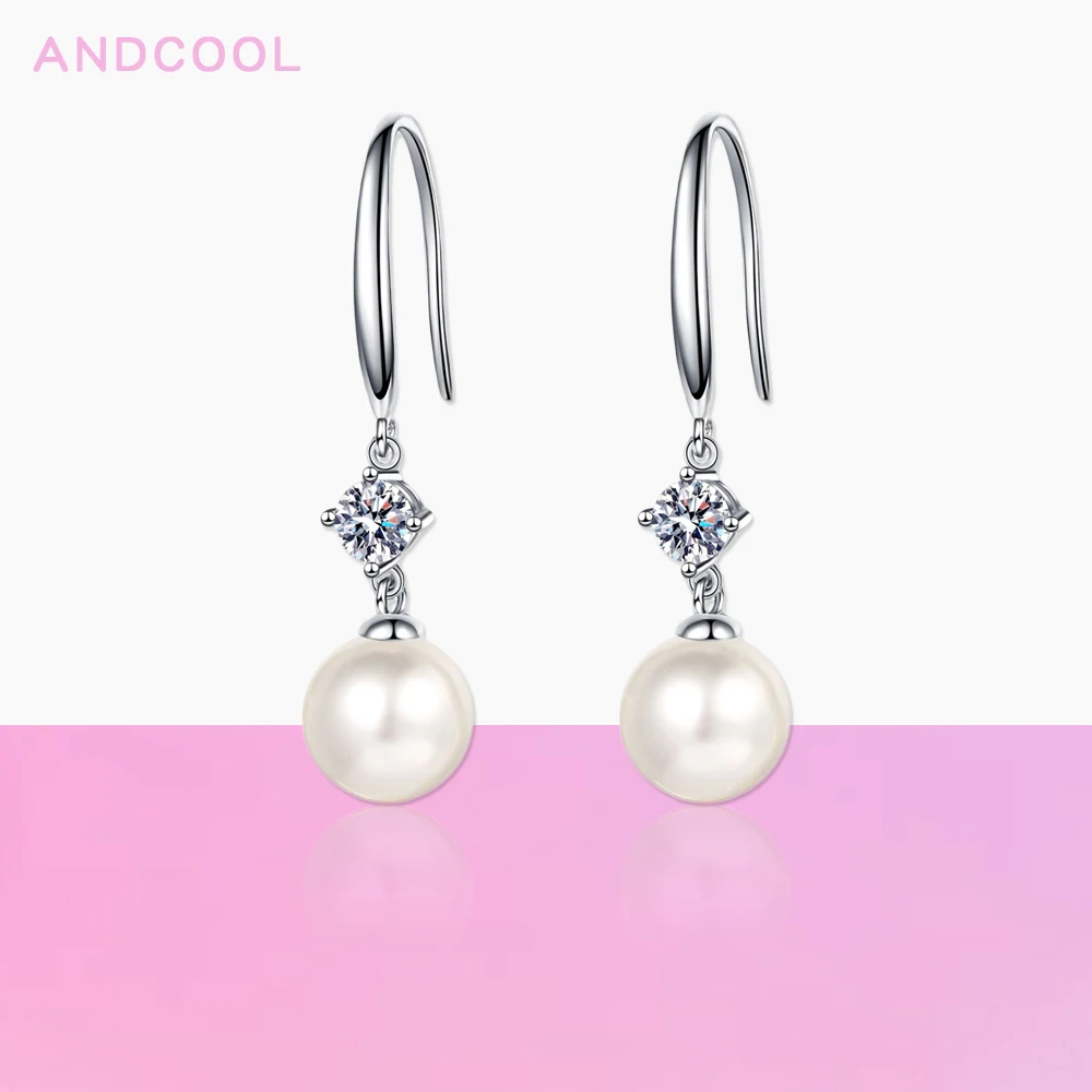 

Andcool Freshwater Natural Pearl Earrings Silver 925 For Women 0.3ct Moissanite Pearl Ear Hook Silver Girls Jewelry For Woman