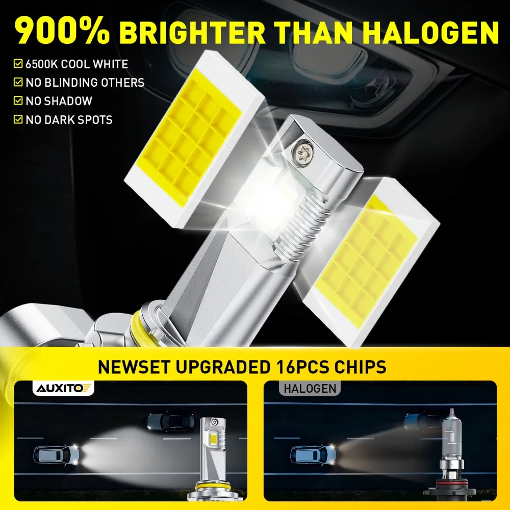 AUXITO 2개입 9006 HB4 9005 HB3 LED 안개등 전구 DRL H11 H8 LED 안개등 헤드라이트 전구 캔버스 1:1 미니 사이즈 화이트 12000LM 자동차 램프