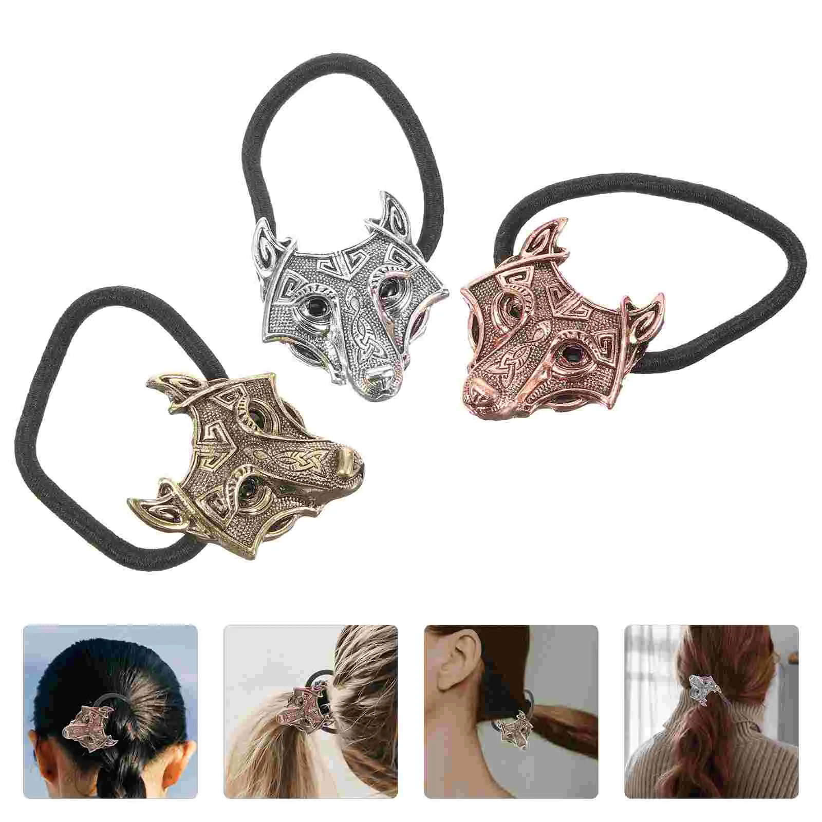 

3pcs Retro Wolf Head Hair Ties Elastic Ponytail Holders Vintage Hair Bands Accessories