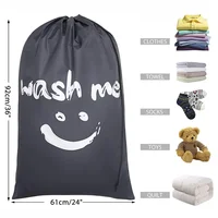 Smile Shape Nylon Laundry Bag Wash Me Travel Storage Pouch Machine Washable Dirty Clothes Organizer Wash Drawstring Bag 2