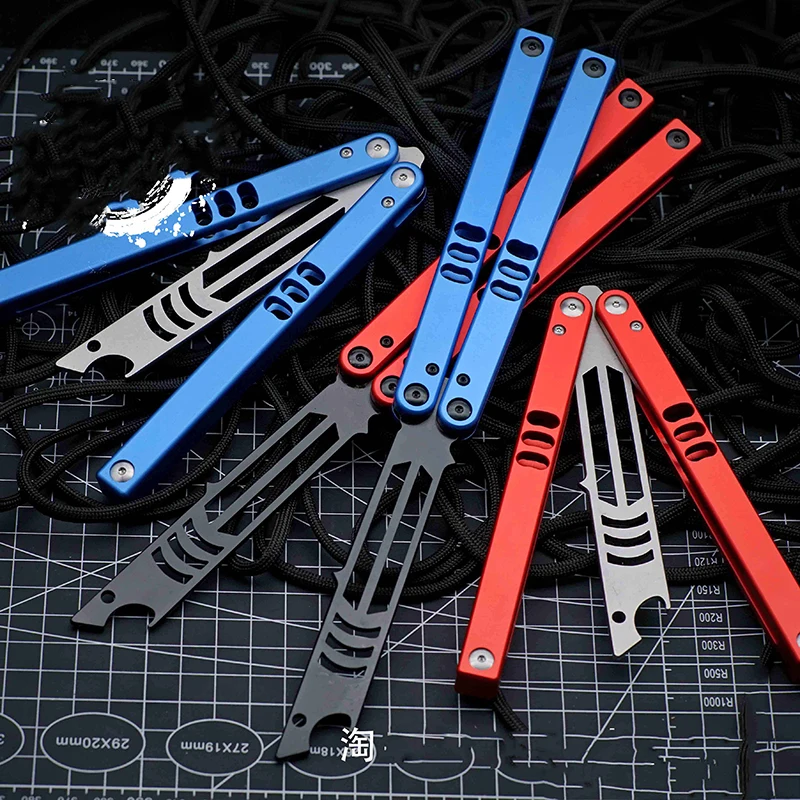 

TheOne Butterfly Training Knife Bottle Opener Mako V4 Aluminum Channel Handle Bushing System Balisong Trainer Pocket EDC
