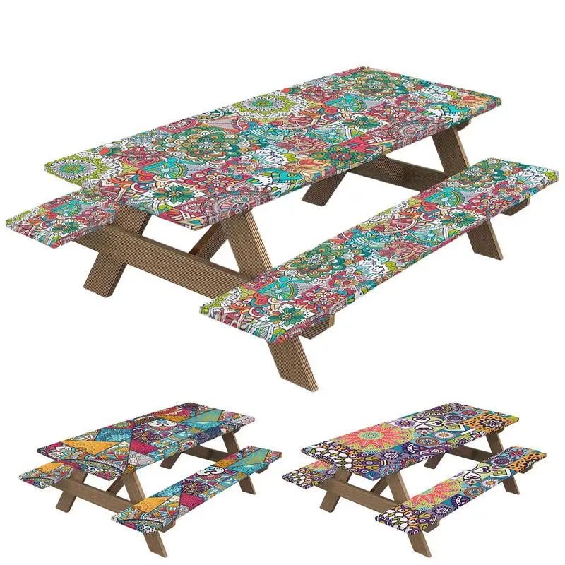 

3pcs Picnic Table Covers With Elastic Tablecloth for Outdoor Parties and Camping Waterproof Fitted Tablecloth For Home Party