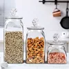 Nordic Flowers Transparent Glass Storage Jar Square Candy Food Storage Bottle Coffee Tea Sealed Jar Kitchen Utensils Decoration 1