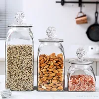 Nordic Flowers Transparent Glass Storage Jar Square Candy Food Storage Bottle Coffee Tea Sealed Jar Kitchen Utensils Decoration 1