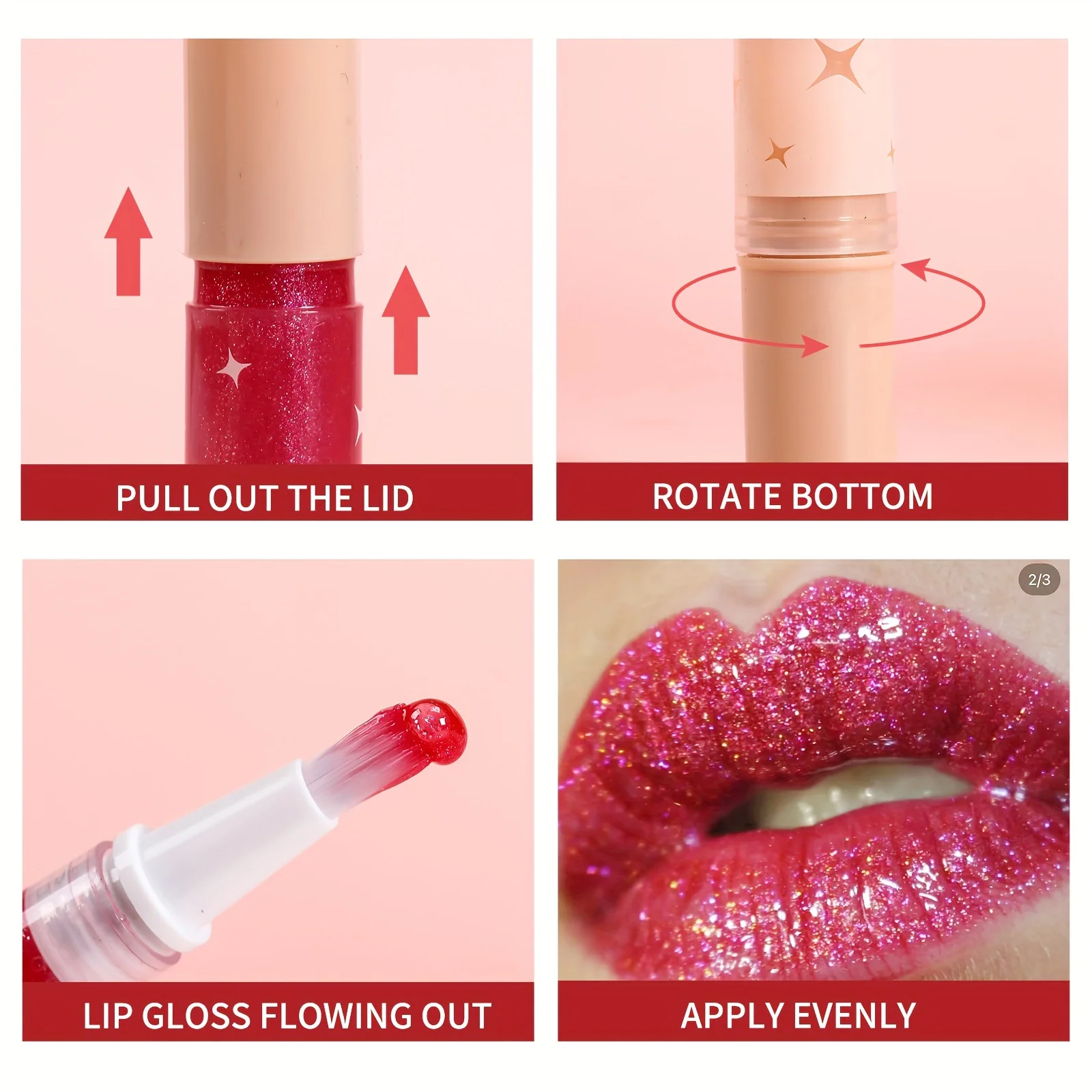 Glitter Lip Gloss, Shimmer Lipstick, Long Lasting Hydrating Moisturizing Non-Sticky and Lightweight Formula Lip Color 2
