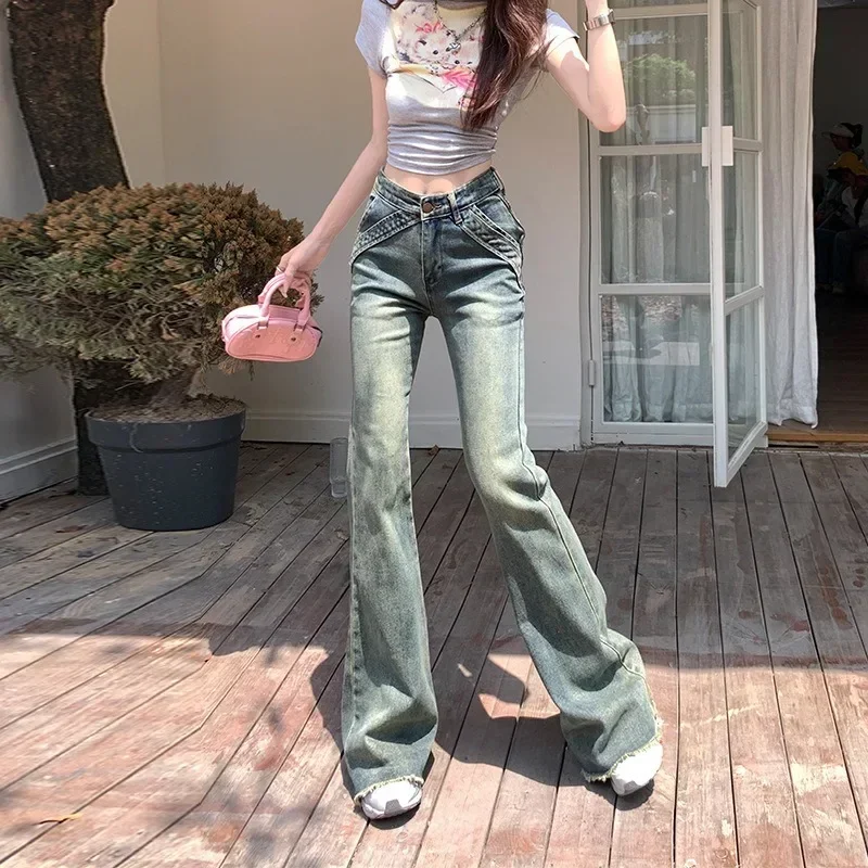 

Fashion Streetwear Thin Waist Slim Skinny High Waist Jeans Casual Washed Loose Denim Pants Wide Leg Ladies Cargo Pants Jeans
