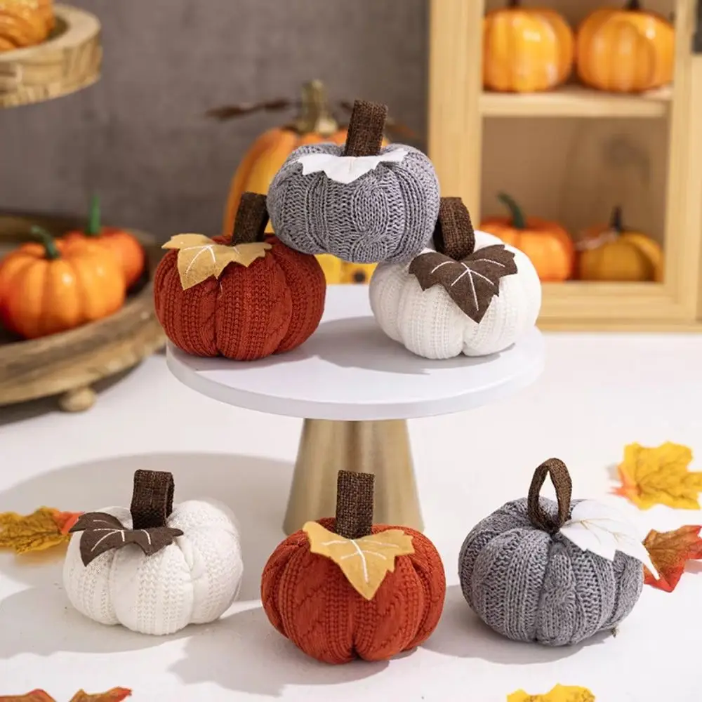 Faux Fall Decorative Crochet Pumpkins for Rustic Farmhouse Thanksgiving Harvest Halloween Table Centerpiece Mantel Kitchen Decor artificial pumpkin decoration