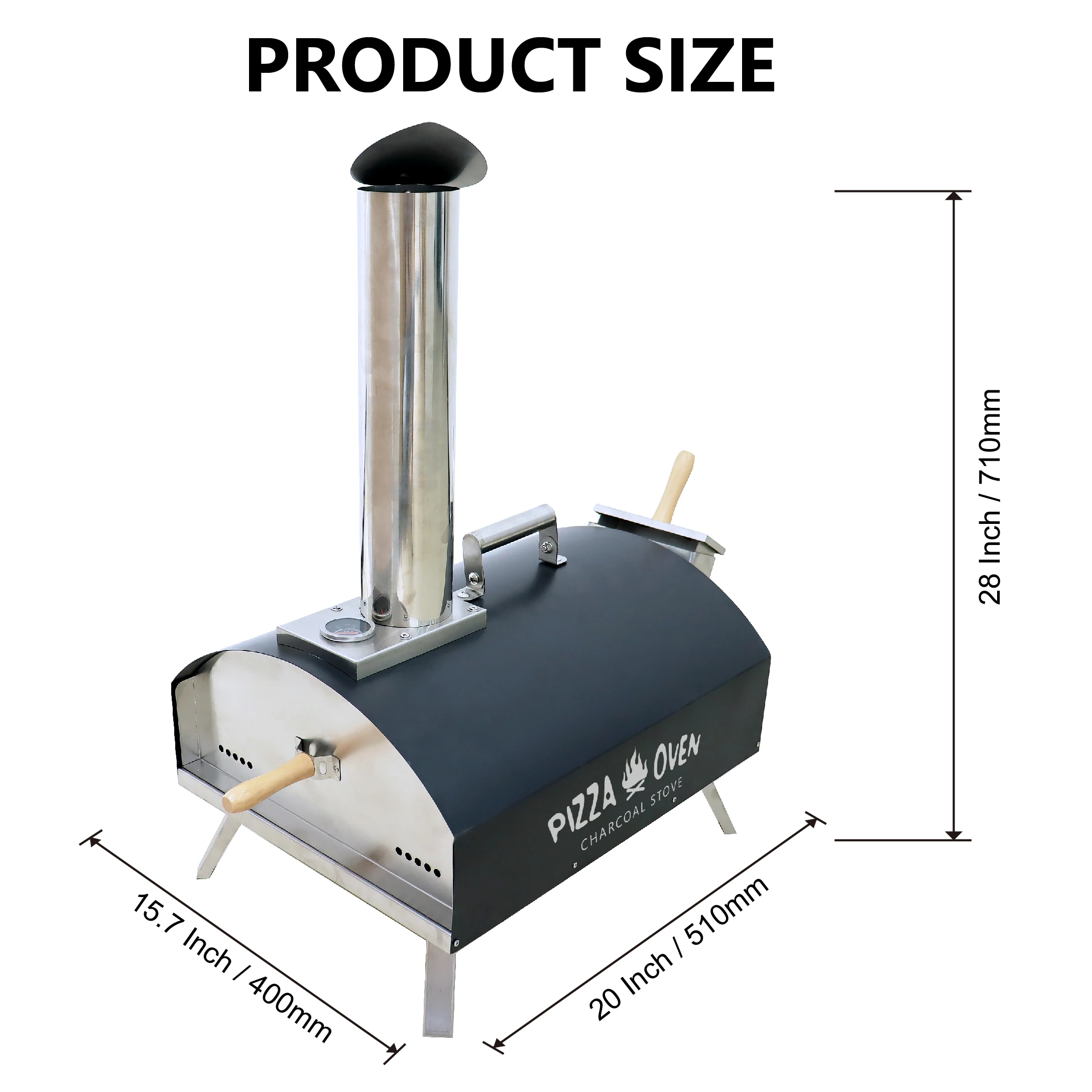 Pizza Stove Stainless Steel Pizza Oven Wood Fired Oven with Feeding Port Portable Maker for Outdoor Cooking