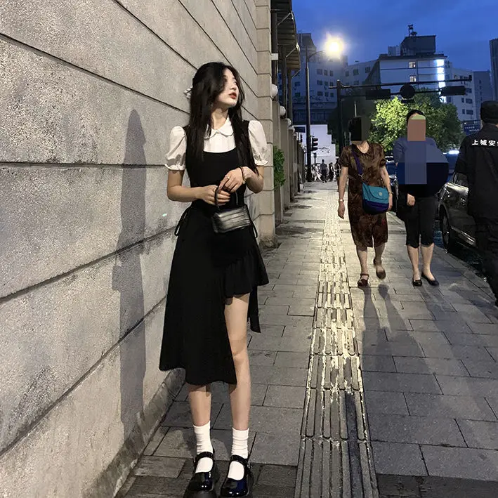 女性のためのノースリーブミドル丈ドレス,エレガントな衣装,ストリートウェアスタイル,古着,韓国のファッション,新しい 女性のためのノースリーブのサマードレス,エレガントな