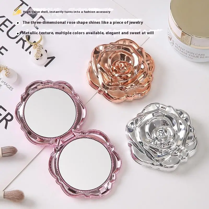 1PCS 휴대용 미니 거울 레트로 장미 꽃 작은 주머니 화장 거울 양면 손 거울 소형 화장품 미용 도구
