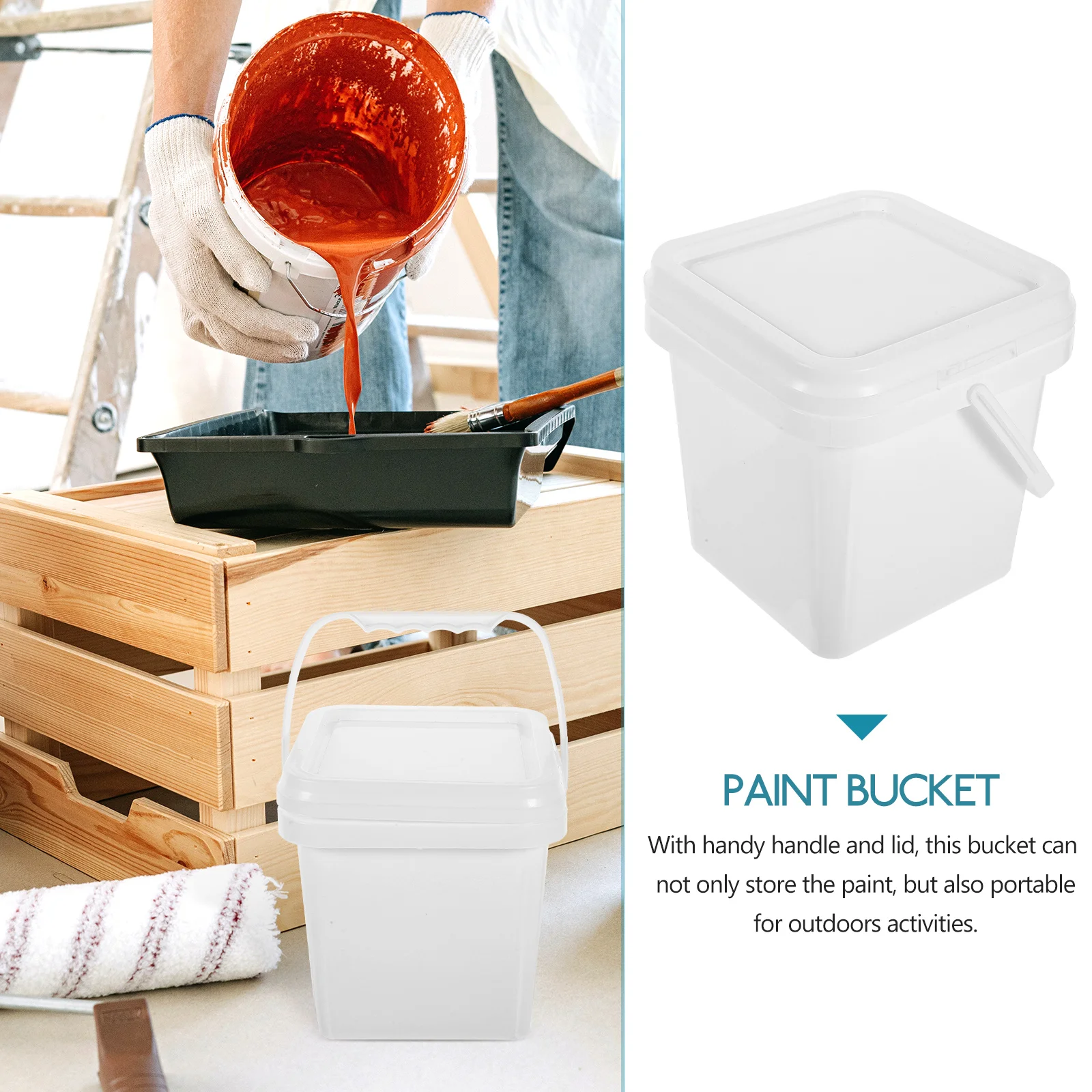 Plastic Bucket With Handle Lid Reusable Paint Bucket Oil Paint Pail Painters Kettle Empty Can With Lid