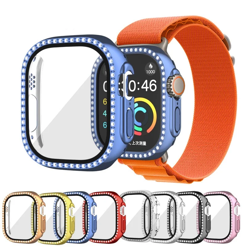 

20pcs Bling Glass+Cover For Apple Watch Case 45mm 41mm 40mm 44mm 42mm 38mm Diamond bumper+Screen Protector series 7 3 8 5 6 SE