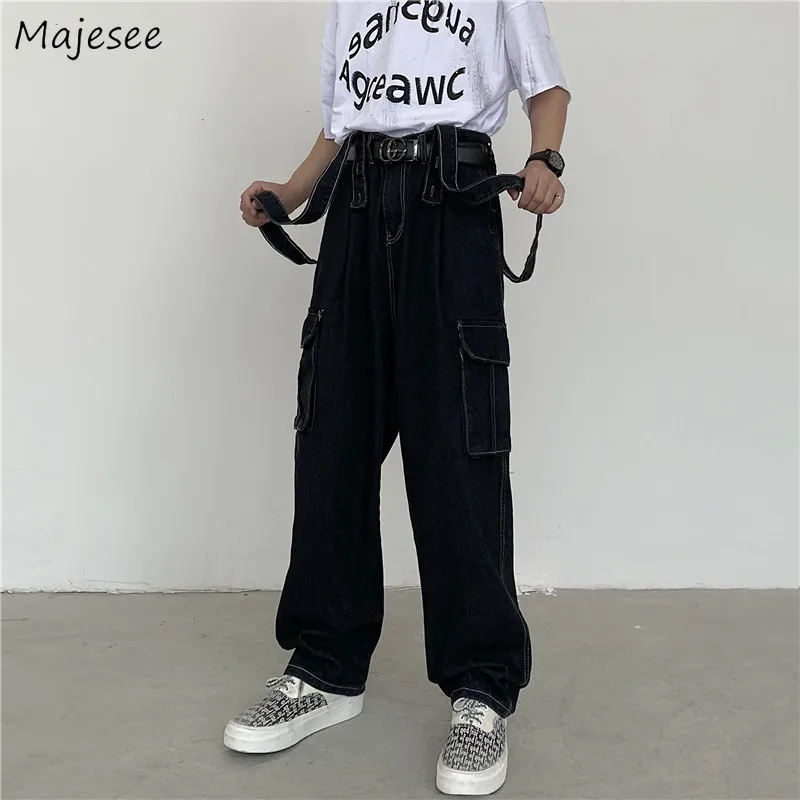 

Men Jeans High Street Black Trousers Design Overalls Handsome Retro Japanese Hip Hop College Unisex Fashion Summer Ins BF Casual
