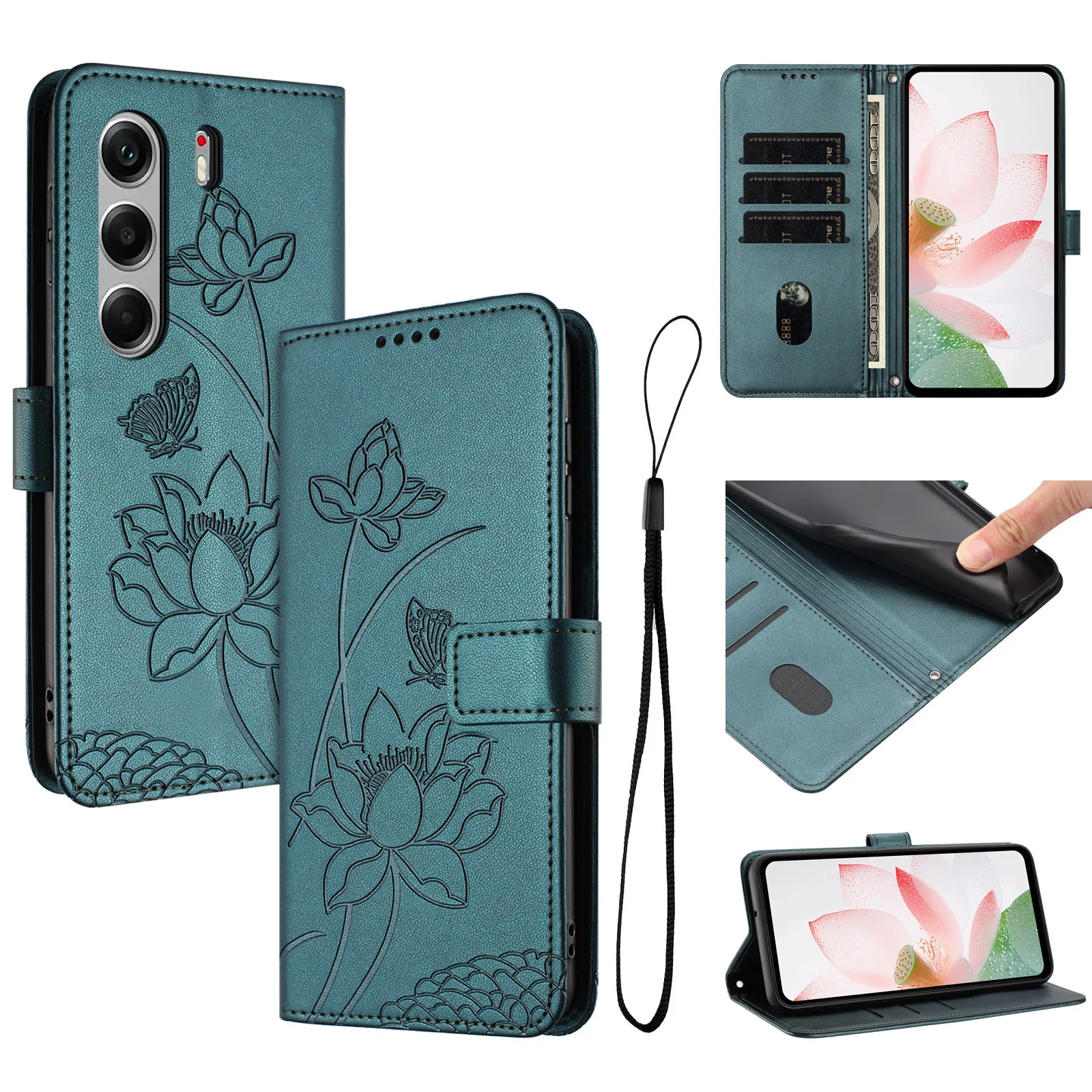 Luxury Leather Magnetic Flip Wallet Phone Case with Lanyard Holder