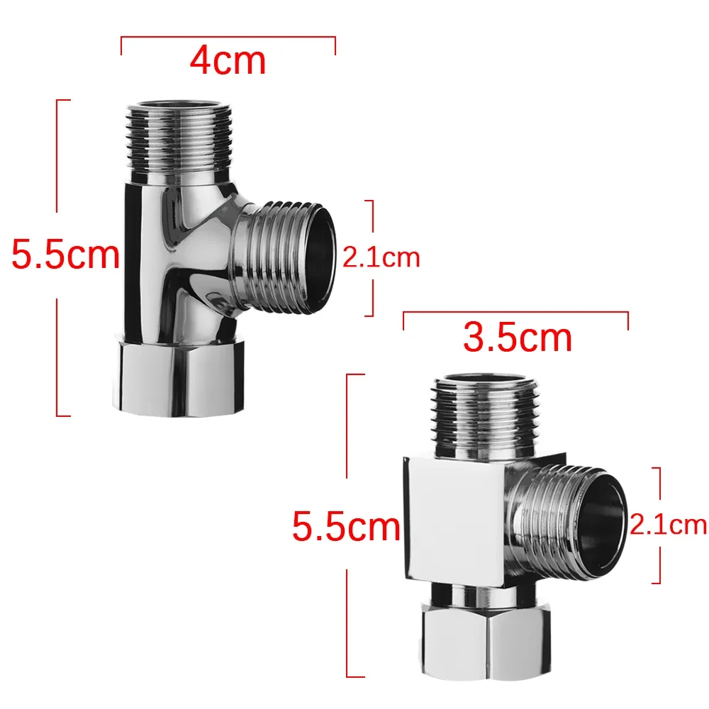 1/2" 3 Way T Shape Faucet Adapter Valve Brass Chrome Diverter Water Separator Tap Splitter Connect Shower Head