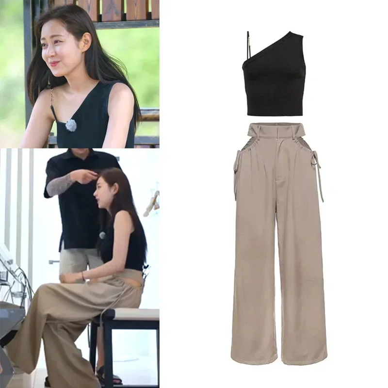 

Kpop Jazz Dance Clothes Female Black Off-Shoulder Vest Crop Tops Wide Leg Pants DJ Stage Costumes Rave Outfits