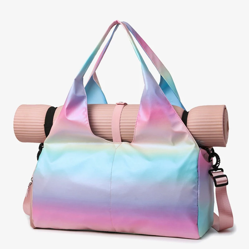 여성용 체육관 피트니스 핸드백, 건식 습식 분리, 대용량 요가 매트 가방, 휴대용 방수 야외 스포츠 여행 가방