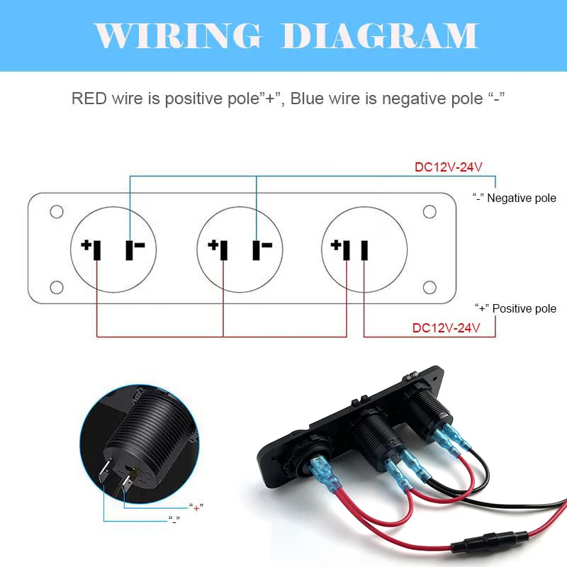 Dual QC3.0 USB Charger 3 in 1 Charger Socket Panel with Voltmeter Display Cigarette Lighter Socket Power on/off Toggle Switch 5