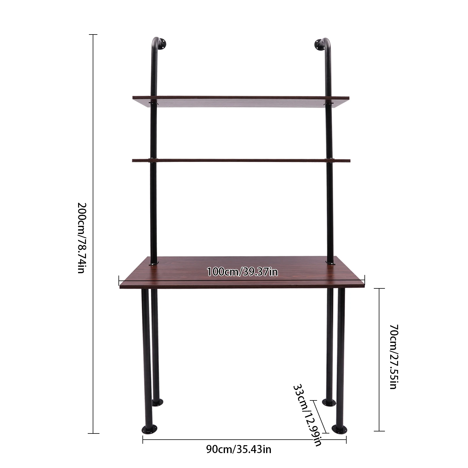 2-Shelf Laptop Desk with Shelves Wall Mount Desk with Power Strip Modern Computer Writing Table for Work Platform Ladder Desk 3