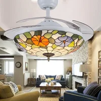 Ventilateur de plafond LED invisible Tiffany, moderne, simple, silencieux, avec télécommande, pour salon, salle à manger, chambre à coucher 3