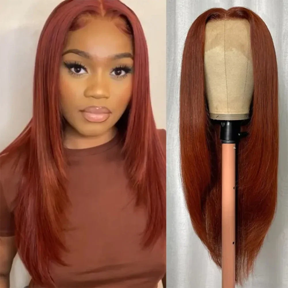 

Layered Cut Reddish Brown Glueless Straight 13x4 Lace Front synthetic Wigs Straight Hair With Layers Shoulder Length Wig