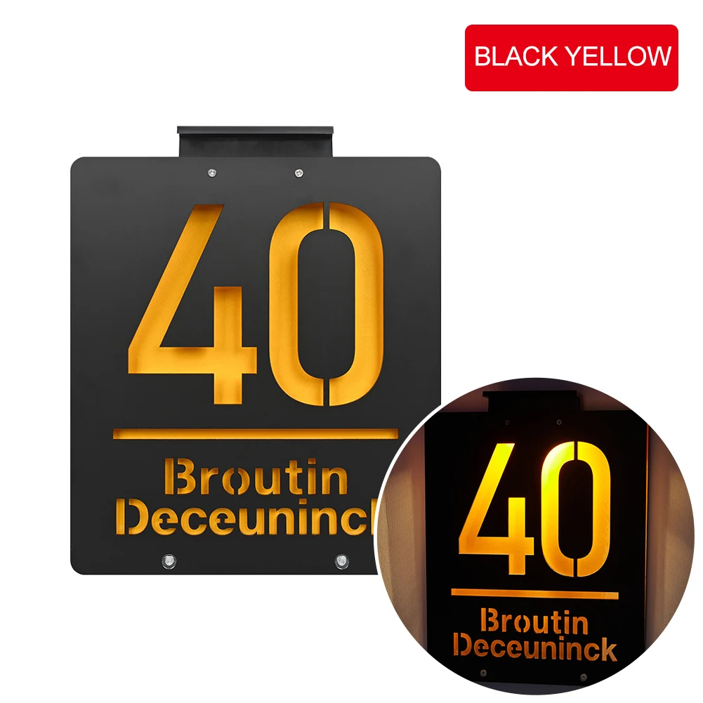 Custom Black and Yellow Solar Address Sign 1 | Custom Black and Yellow Solar House Number Sign 8