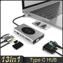 

13 In 1 USB C Hub Type C Adapter 87W Charger Port 4K HD VGA SD TF Card Reader For MacBook Pro Air Accessories USB HUB