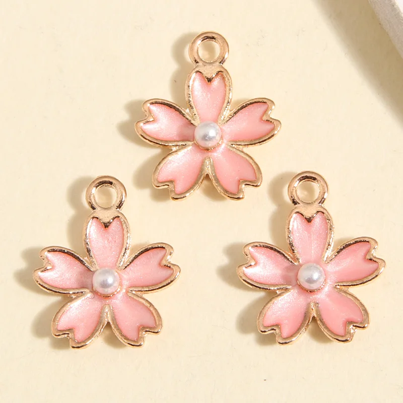 10pcs Gold Color 16.5x14mm Lovely Enamel Small Flower Pearl