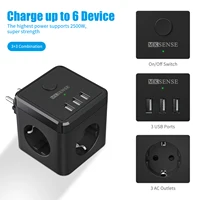 EU Plug Electric Power Strip Cube with 3 AC Outlets 3 USB Port  2400W 5V 2.4A Multi Socket with Switch for Home Without Cable