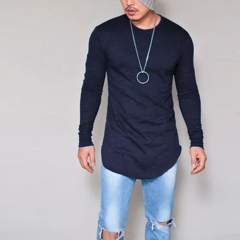 

A3416 Summer&Autumn Fashion Casual Slim Elastic Soft Solid Long Sleeve Men T Shirts Male Fit Tops Tee