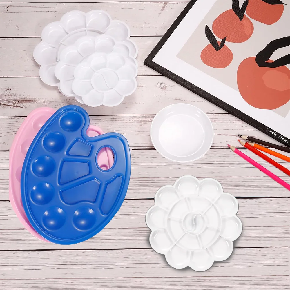 2/6Pcs Paint Tray Palette, 7.28"/18.5cm Painting Palette Plastic Flower Shape for Watercolor Gouache Art Craft DIY Project