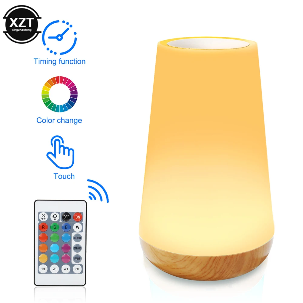 7 Color Changing Night Light RGB Remote Control Touch Dimmable Lamp Portable Table Bedside Lamps USB Rechargeable Night Lamp