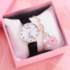 New 5pcs Women Watch Bracelet Set Leather Cute Rabbit Girls Wristwatch Fashion Ladies Quartz Clock Reloj Mujer Students' Gift 2