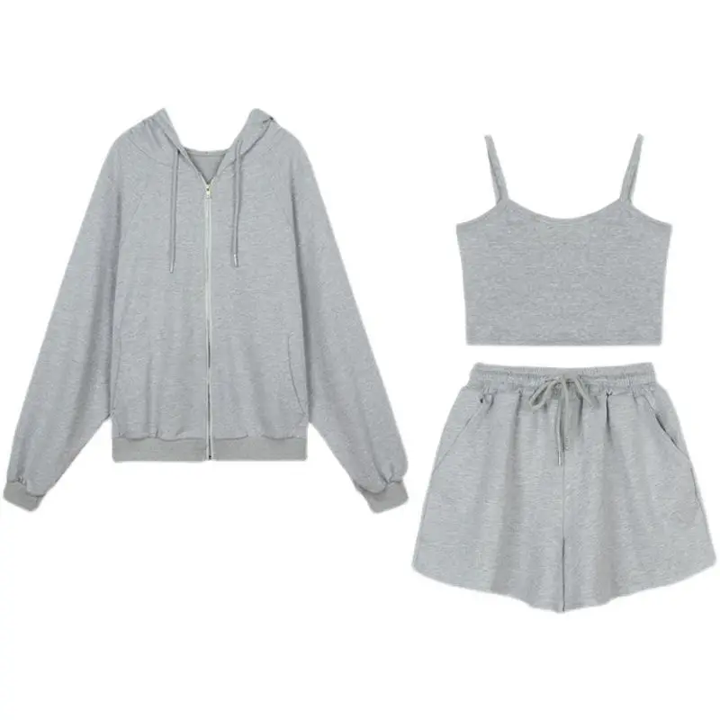 Loungewear Women 3 Pieces Summer Sleepwear Ensembles De Pyjama Nightgown Suits with Shorts Home Wear Roomware