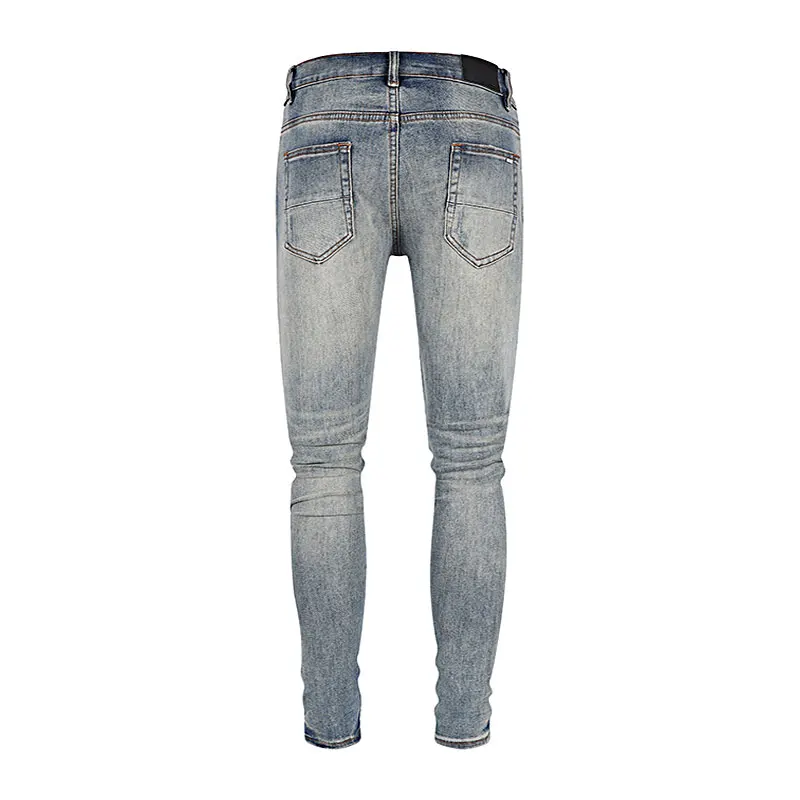 Designer Street Fashion Men's Slim Fit Jeans Retro Blue Elastic Split Jeans White Spliced Hip Hop High Quality Pants