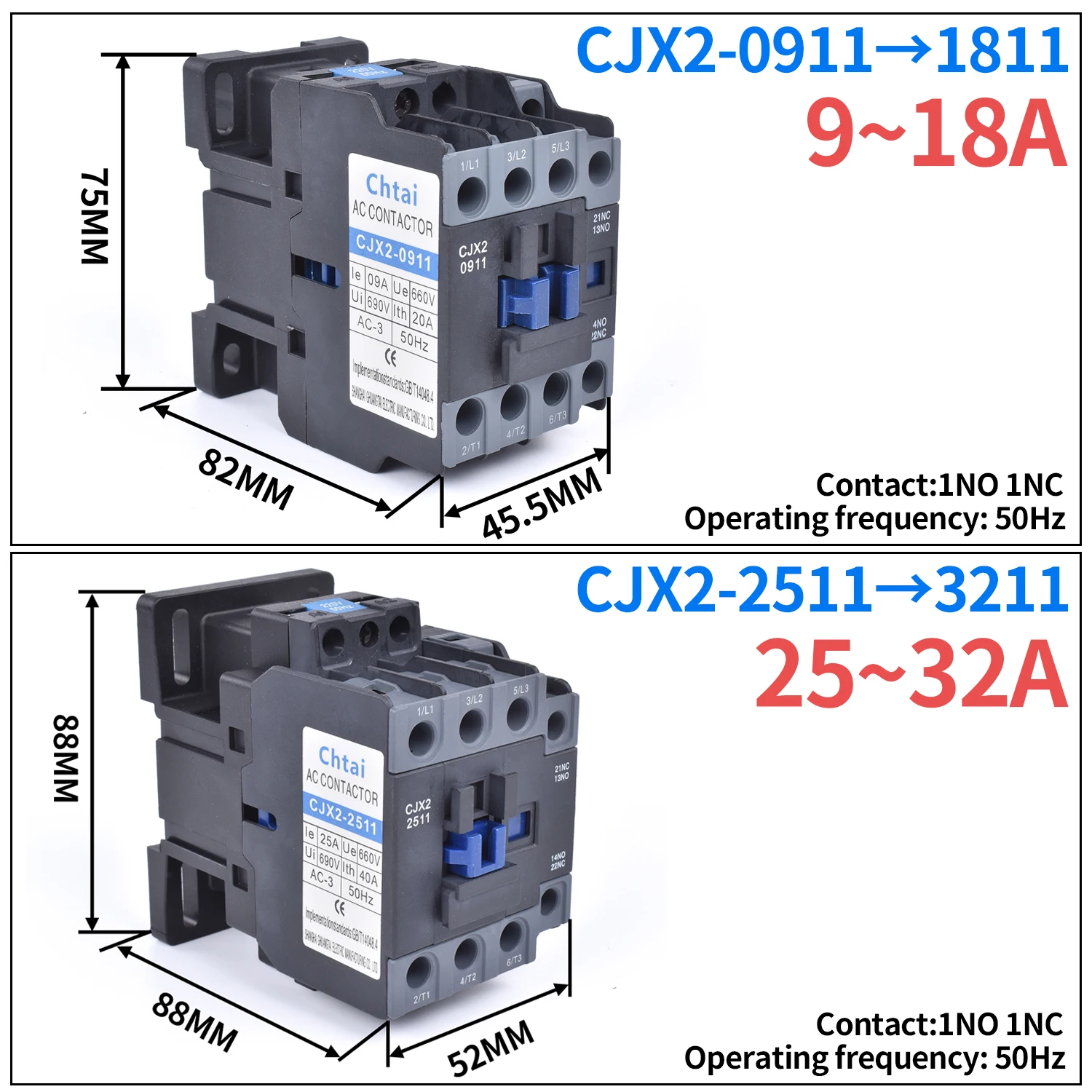 Contacteur AC CJX2-1801 - 24V à 380V - Pour Installations électriques - Neuf Sous Emballage