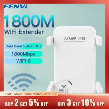 FENVI WiFi6 AX1800 Wireless Repeater Dual Band 2.4G/5GHz 802.11AX Gigabit Wi-Fi 6 Extender Long Range Signal Expansion Booster