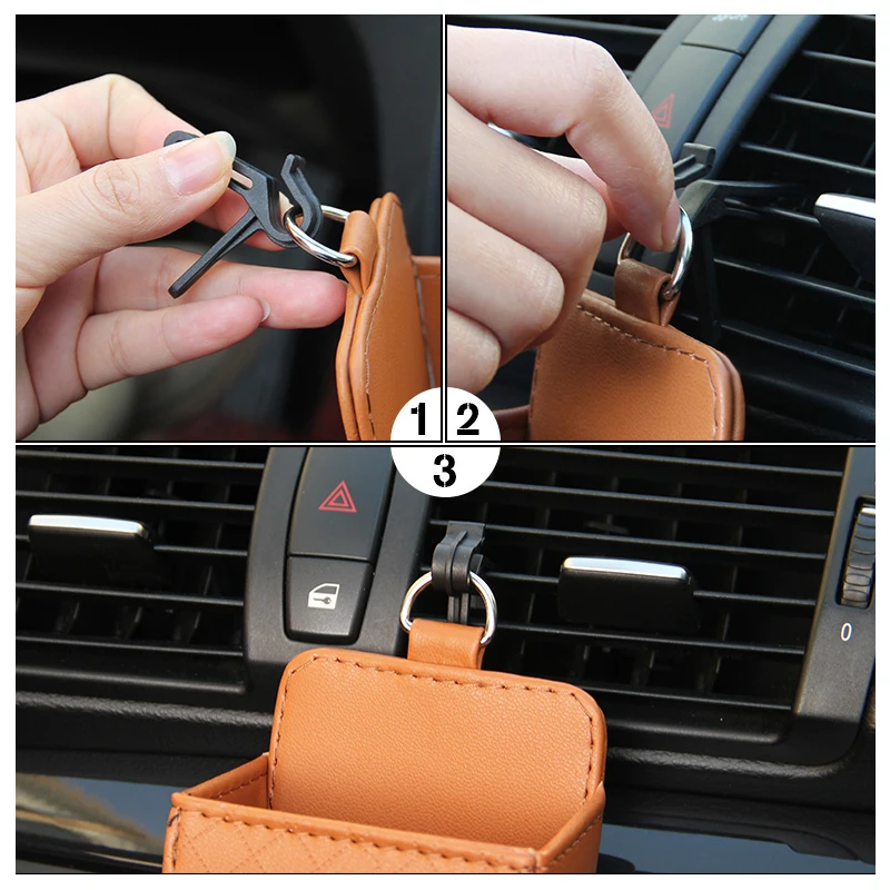 Car Storage Bag Air Vent Dashboard Hanging PU Leather Organizer Box Glasses Phone Holder car phone holder car storage gadget