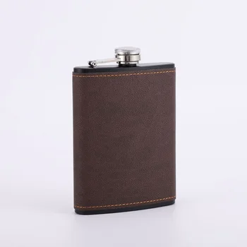 6/8oz Portable Hip Flask Brown Leather Covered Stainless Steel Flask for Alcohol Whiskey Flasks Man Gift 5