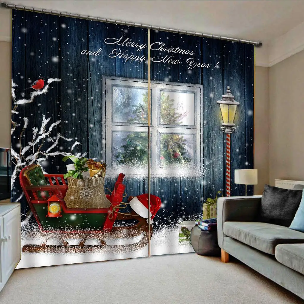 Merry Xmas Window Curtains Waterproof Bedroom Home Decor Ornaments Arts 4