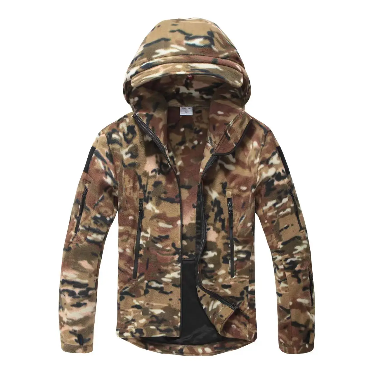 Fleece Hooded Camouflage Jacket Men Women Multi-Pockets Coat Outdoor Trekking Hiking Climbing Camping Tooling Clothes S-4XL hiking jackets,polar fleece jacket