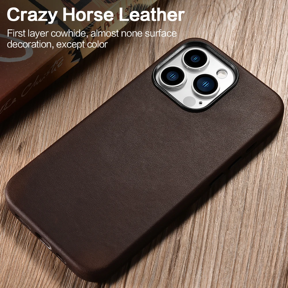 Genuine leather phone case compatible with MagSafe charger - sky case