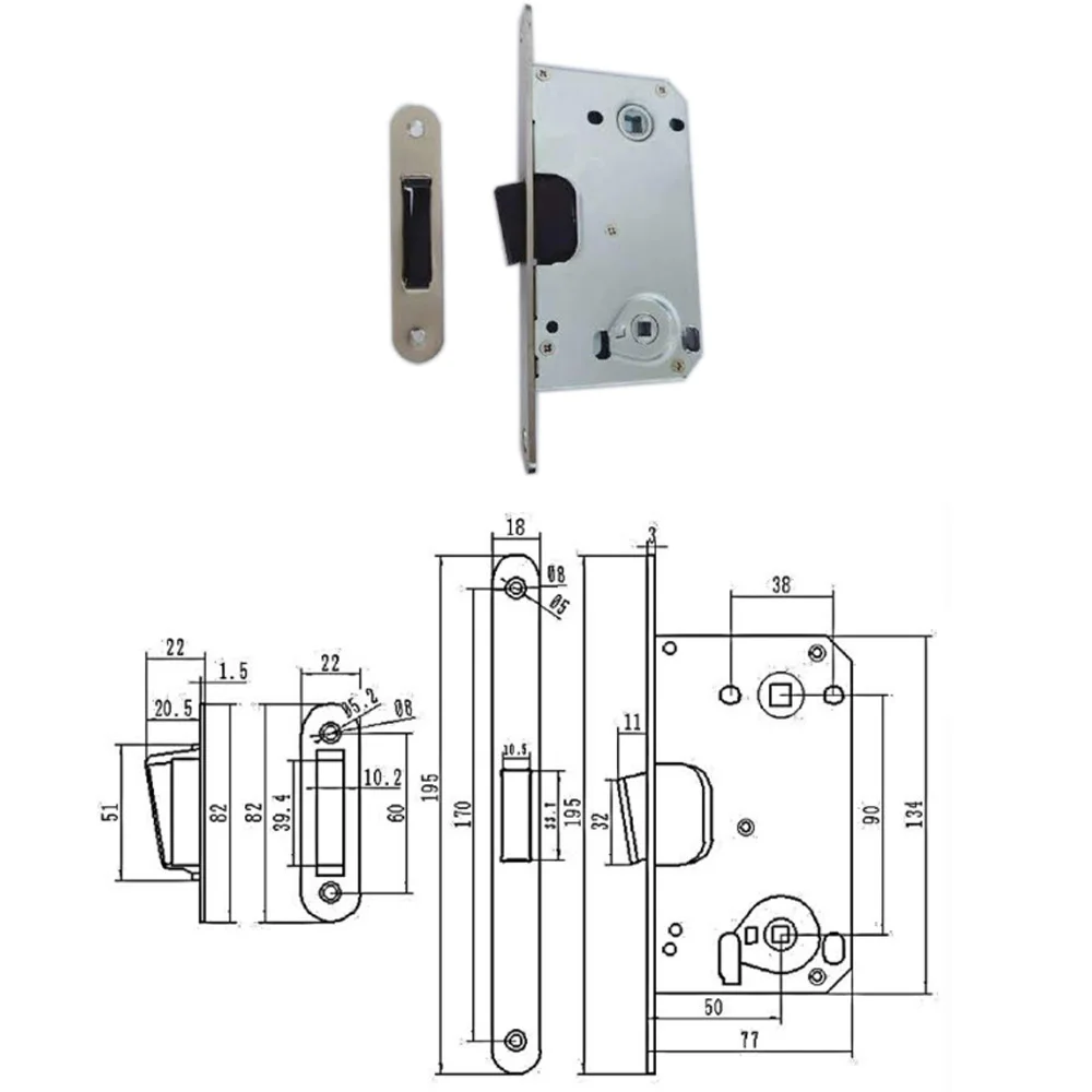 Door Handle Lock Set Mortise Aluminium Alloy Bathroom Wooden WPC Door Stopper Flush Hinge door handle lock