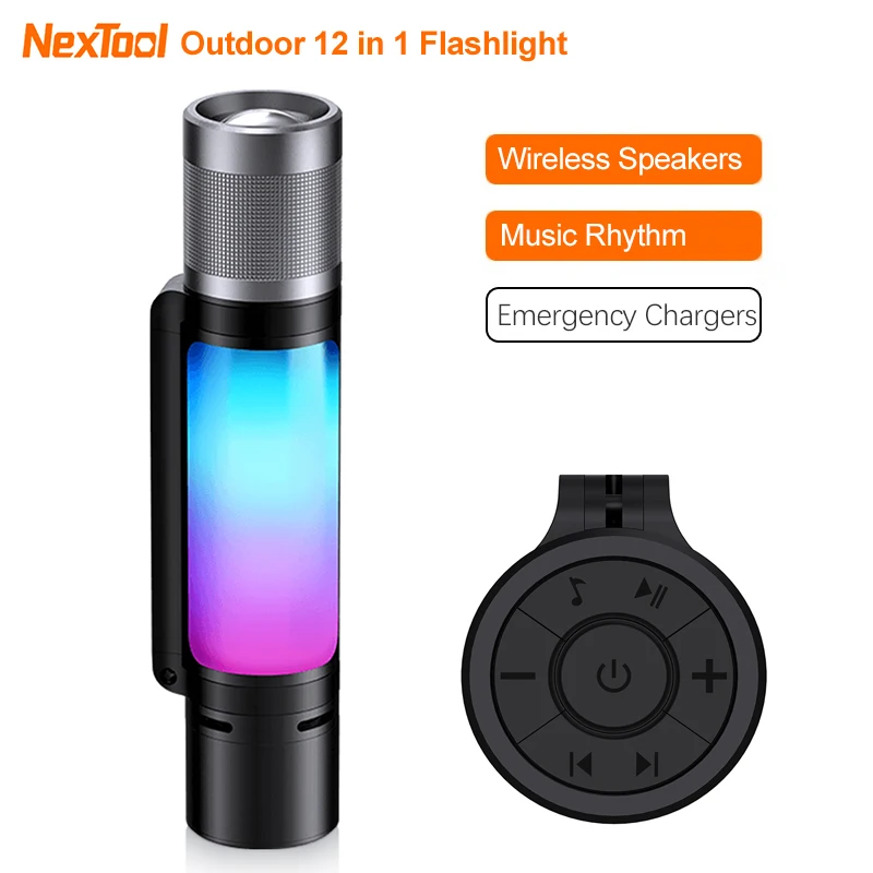 Nextool 가정용 야외 미니 스피커 하이라이트 손전등, 텔레스코픽 줌 음악 분위기 조명, 캠핑 낚시 알람, 12 in 1