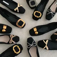 Flat Shoes Women's Spring Autumn New 2023 French Square Toe Bow Casual All-match Black Pumps Mules Ladies shoes Plus Size 43 44 1