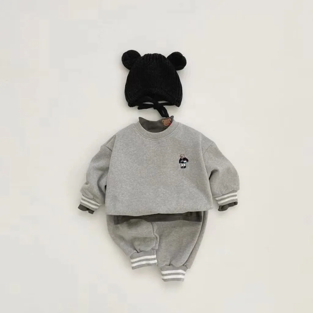 Description Picture 5 of item2025 Winter New Baby Casual Clothes Set Children Fleece Sweatshirt + Pants 2pcs Suit Toddler Outfits Infant Boy Warm Sportswear