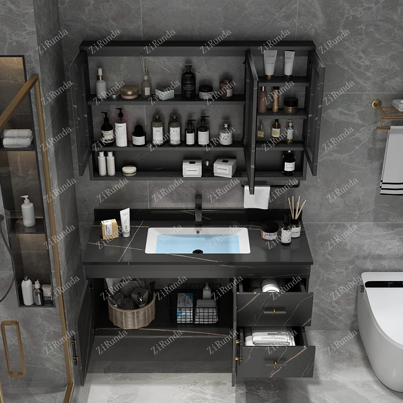 #Bathroom Cabinet Combination Solid Wood Modern Simple Toilet Wash Table Hand Washbasin Cabinet Bathroom