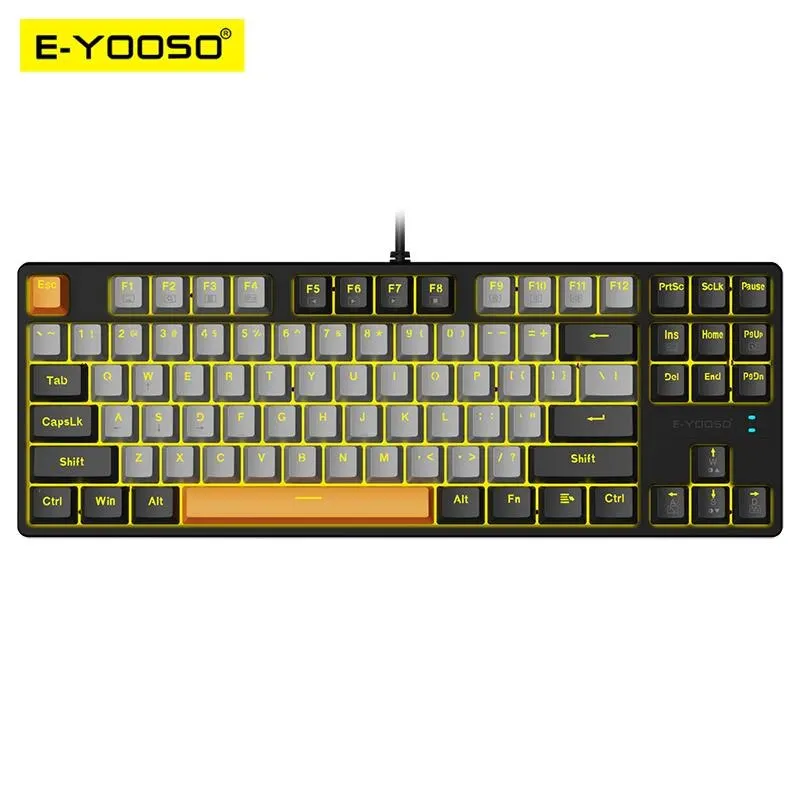 E-YOOSO USB 기계식 게이밍 유선 키보드, 레드 블루 스위치, 단색 LED 백라이트, 87 키 게이머, 컴퓨터 노트북용 Z87 